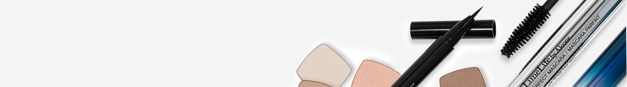 LimeLife makeup products on a gray background