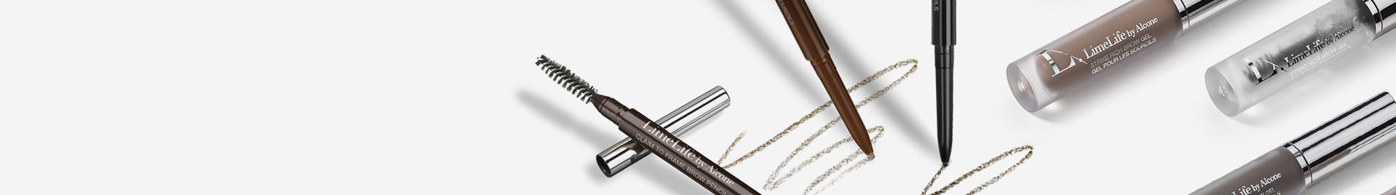 LimeLife makeup products on a gray background