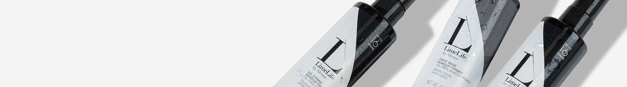 LimeLife makeup priming and setting products on a gray background