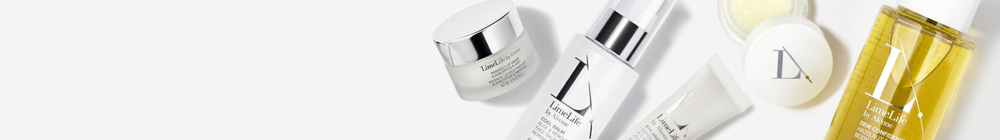 LimeLife skincare products on a gray background
