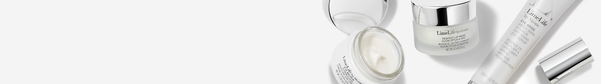 LimeLife skincare products on a gray background