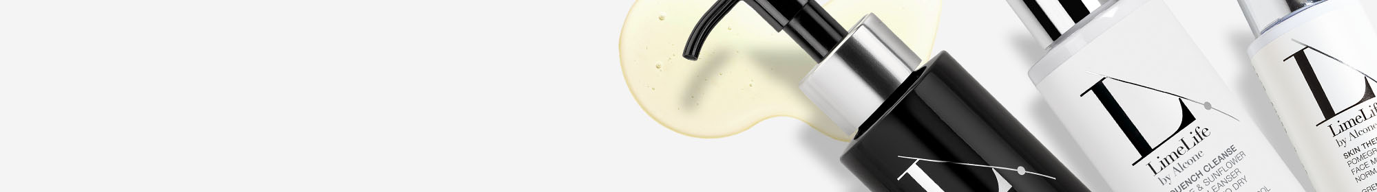 LimeLife skincare products on a gray background