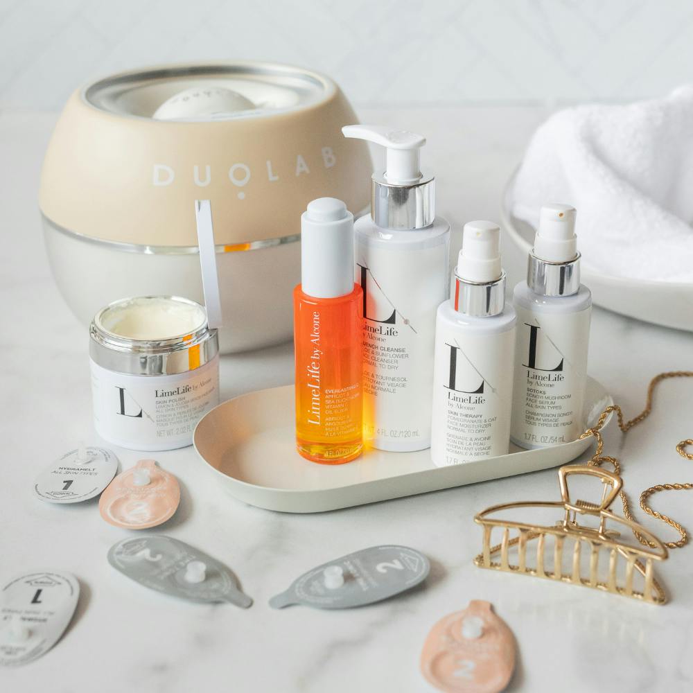 LimeLife Skincare Products on a counter