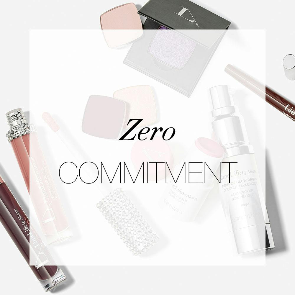 Zero Commitment text with products in the background