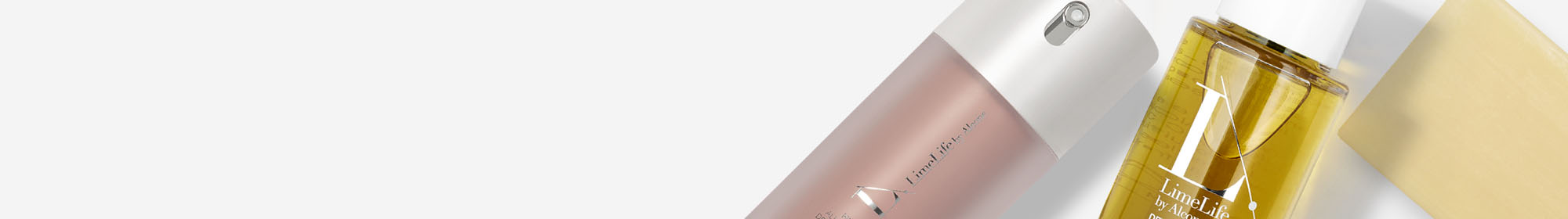 LimeLife bath and body products on a gray background