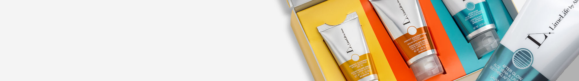 LimeLife Sun Care products on a gray background