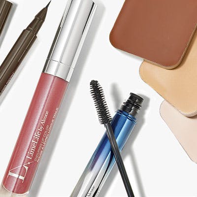 LimeLife makeup products on a gray background