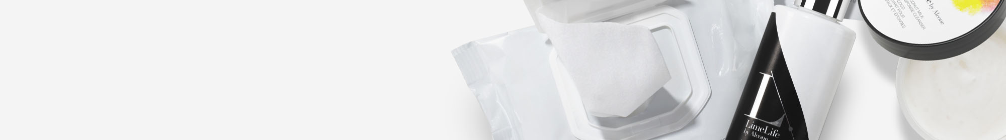 LimeLife makeup removers on a gray background