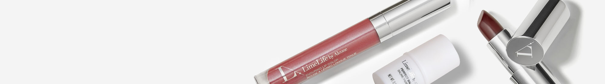 LimeLife makeup products on a gray background